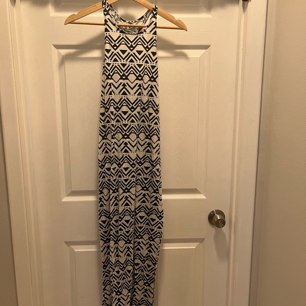 American Eagle Black + White Patterned Maxi Dress